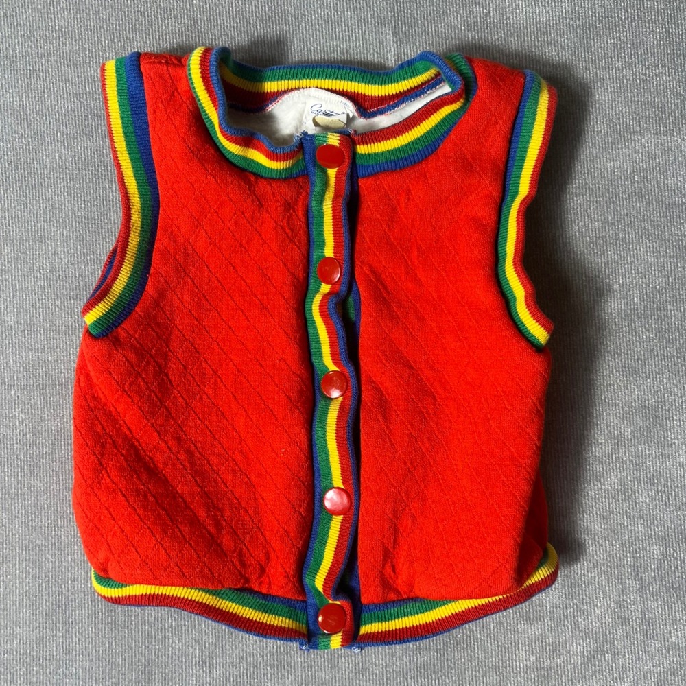 Vintage Carters Red Quilted Rainbow Striped Vest Made in USA 4T Kids Retro